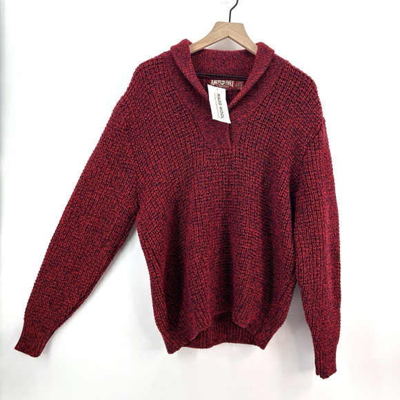 NWT VTG American Eagle Chunky Sweater L Red Wool Shawl Americana Cabin 80s USA - Picture 3 of 10
